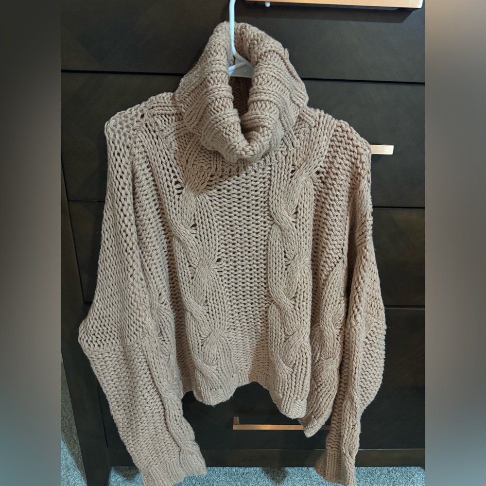Tan cropped turtleneck sweater